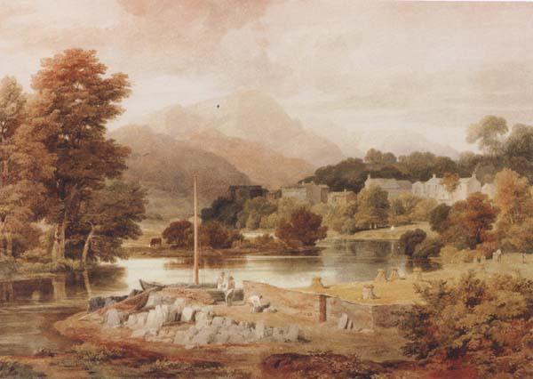 Ramsay Richard Reinagle A Slate Wharf,with the Village of Clappersgate and Coniston Fells,near the Head of Windermere-Forenoon (mk47) Sweden oil painting art